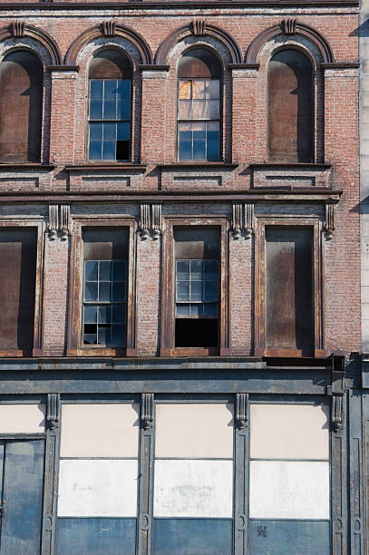 istock Downtown City Building Boarded Up, Abandoned Ghetto Area 136698697