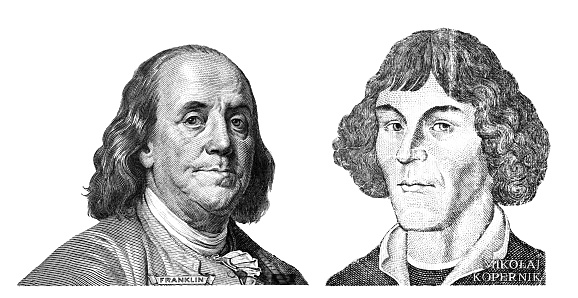 Benjamin Franklin cut on new 100 dollars banknote and Nicolaus Copernicus cut on 1000 Polish zloty  for design purpose