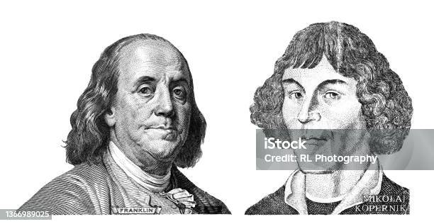 Benjamin Franklin Cut On New 100 Dollars Banknote And Nicolaus Copernicus Cut On 1000 Polish Zloty Stock Photo - Download Image Now