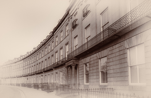 Atholl Crescent in Edinburgh. Modern image processed for a vintage effect