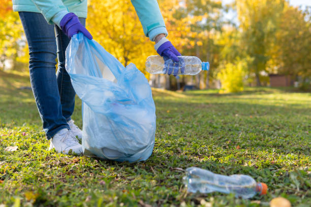 istock A female volunteer cleans plastic garbage in nature. 1366989221