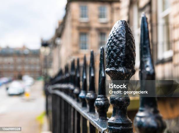 Old Fashioned Wrought Iron Railings In Edinburghs New Town Stock Photo - Download Image Now