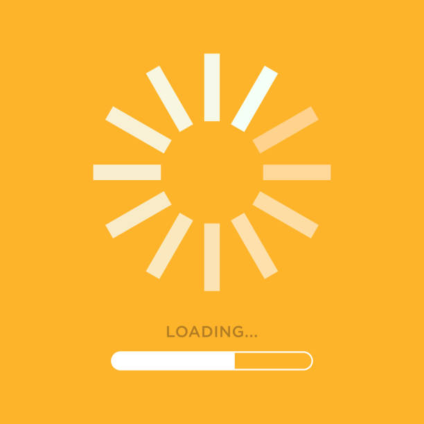 loading icon. circle made of lines on yellow background. load bar icon. buffering loader. download or upload. vector illustration - yüklenmek stock illustrations