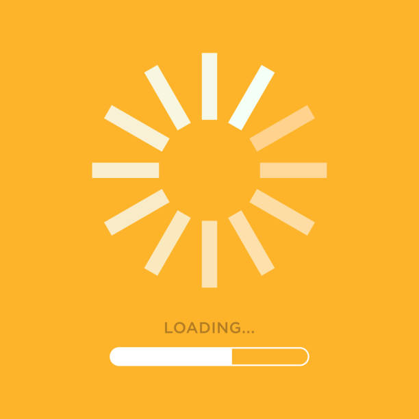 Loading icon. Circle made of lines on yellow background. Load bar icon. Buffering loader. Download or Upload. Vector illustration Loading icon. Circle made of lines on yellow background. Load bar icon. Buffering loader. Download or Upload. Vector illustration loading stock illustrations