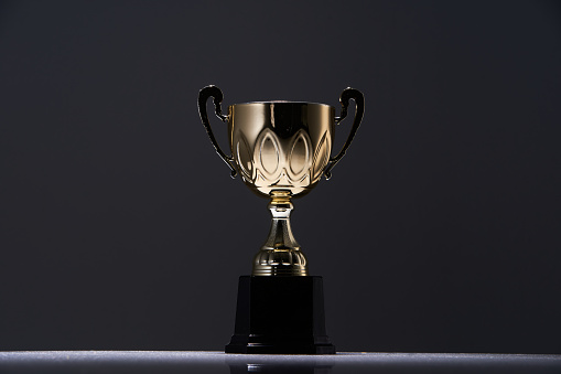 award trophy on gray background