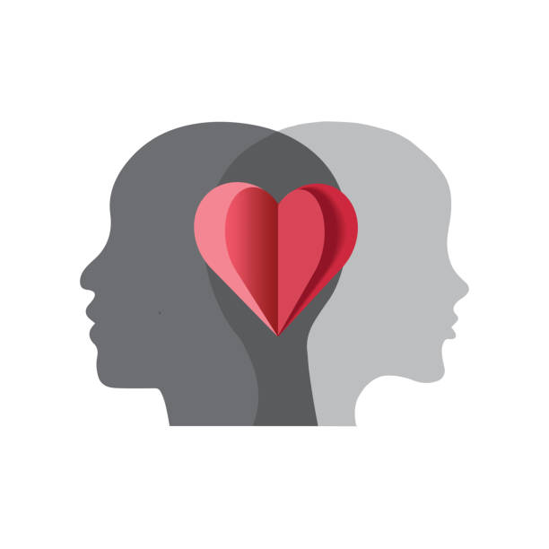 istock Male and female profile in the middle 3d heart. 1366990649