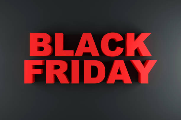 Black Friday Sign on black background. Big Discount and Sale Concept stock photo