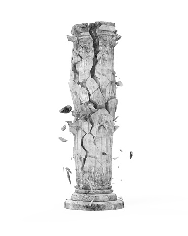Broken Classic Ancient Column isolated on white background. 3d rendering