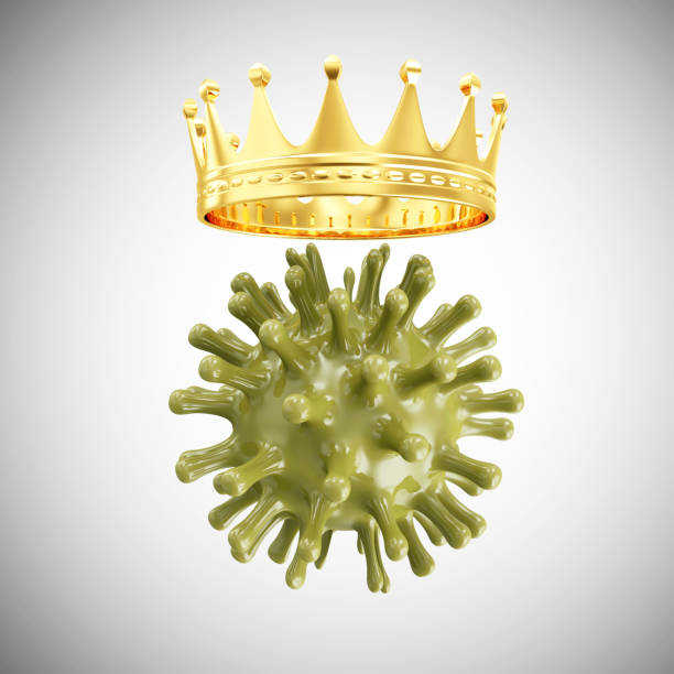 Coronavirus Cell with Gold Crown on gradient background stock photo