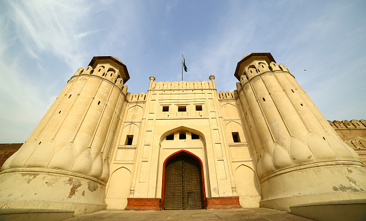 The Lahore Fort is a citadel in the city of Lahore, Punjab, Pakistan. The fortress is located at the northern end of walled city Lahore, and spreads over an area greater than 20 hectares. It contains 21 notable monuments, some of which date to the era of Emperor Akbar.