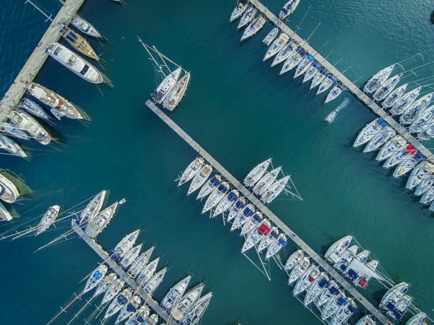 istock Marina bay with sailboats and yachts 1366991925