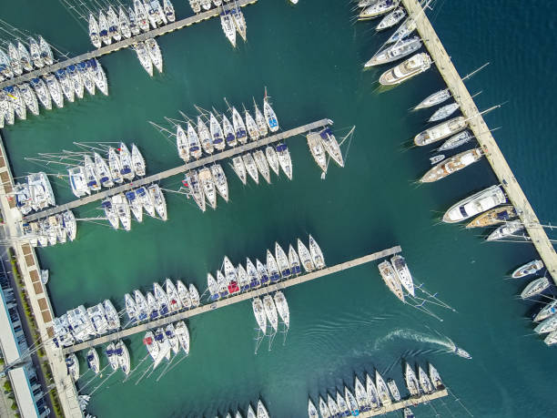 istock Marina bay with sailboats and yachts 1366991981