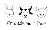 istock Friend not food animal rights meatless diet concept vector isolated icon set animal cute head sketch doodle drawing graphic vegetarian 1366992148