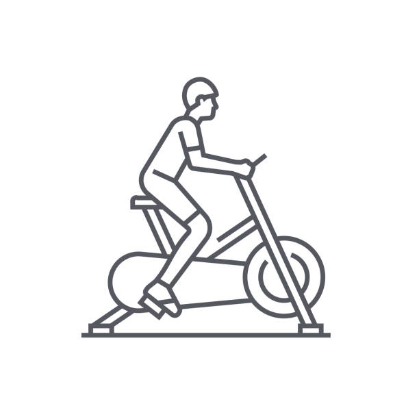 Bike simulator - modern black line design style icon vector art illustration