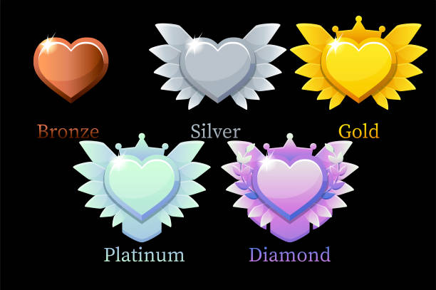 ilustrações de stock, clip art, desenhos animados e ícones de rewards, gold, silver, platinum, bronze, diamond heart for game. - medal platinum gold silver