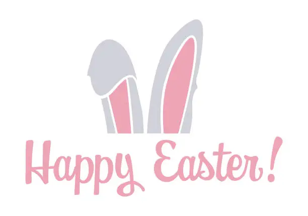 Vector illustration of Happy Easter with Cute bunny's ears Easter bunny