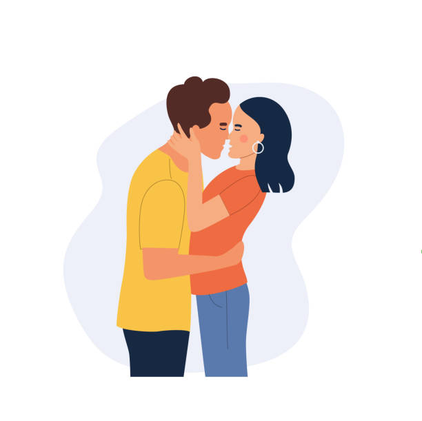 Loving Guy And Girl Kiss Couple In Love Hugging Flat Style Cartoon Vector  Illustration Stock Illustration - Download Image Now - iStock