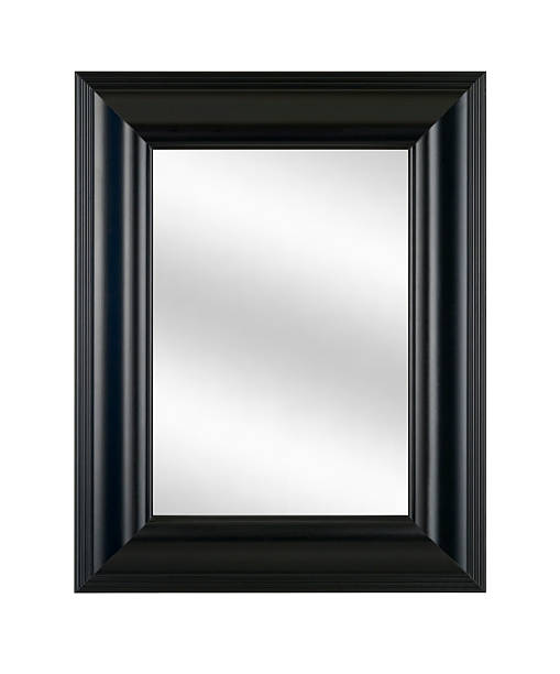 Mirror in Black Picture Frame, Modern Style Decor, White Isolated stock photo