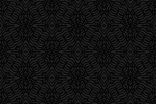 istock Embossed black background, vintage cover design, elegant art deco style. Geometric monochrome 3D pattern, hand drawn style. Ethnic creativity. 1367001439
