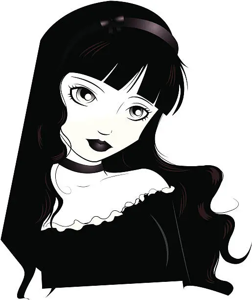 Vector illustration of Young woman wearing gothic lolita style attire