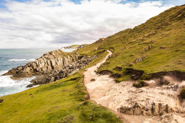 The beautiful coastal path from Mortehoe to Morte Point. Woolacombe, North Devon, England, UK.