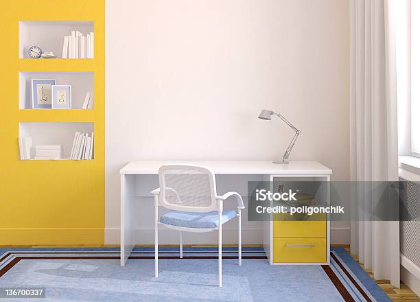Home Office Interior Stock Photo - Download Image Now - Home Office, Yellow, Domestic Room