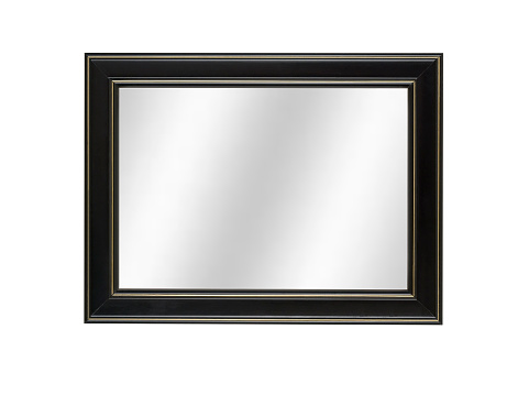 Black picture frame with digital mirror inserted, modern contemporary style, composite image, white isolated.