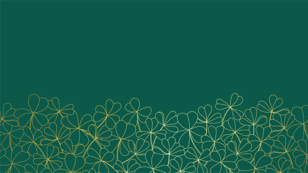 コピースペースとエメラルドグリーンの背景に豪華なエレガントなラインアート背景黄金のクローバーの葉 - clover celebration event sparse simplicity点のイラスト素材／クリップアート素材／マンガ素材／アイコン素材