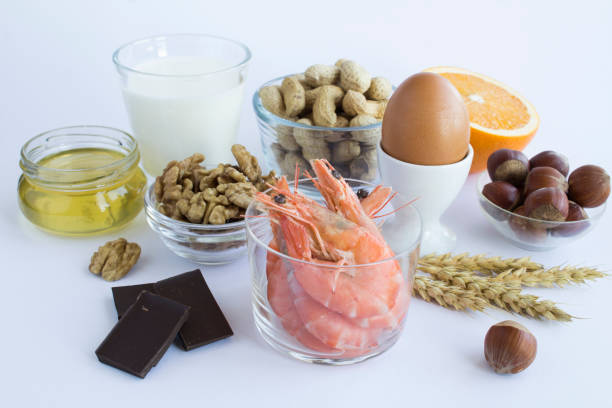 istock Close-up on food allergens on the white  background. Copy space. 1367004950