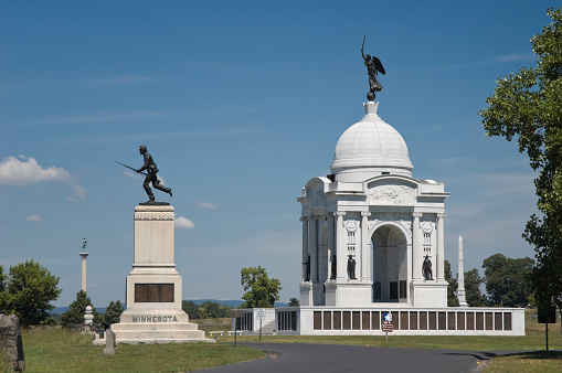 Pennsylvania Monument on the Gettysburg National Military Park battlefield of the American Civil War, Pennsylvania, PA, USA.