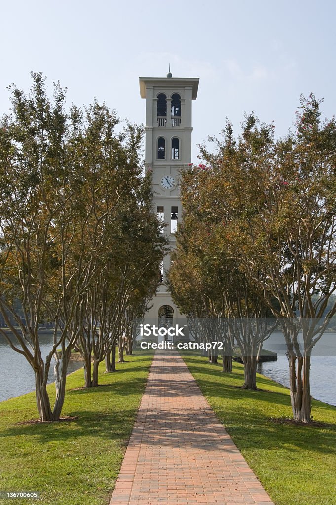 Torre do Sino e longo caminho Furman College, Greenville, SC - Foto de stock de Greenville - Carolina do Sul royalty-free