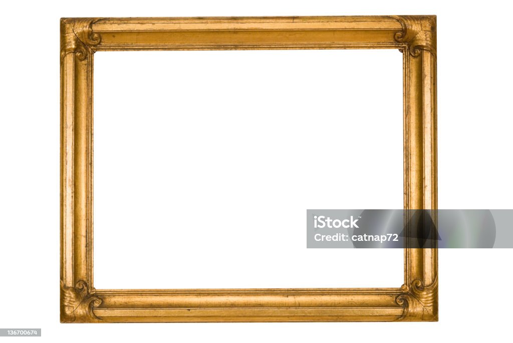 Gold Bilderrahmen in Grunge getragen werden, verwitterte weißem Isoliert - Lizenzfrei Bilderrahmen Stock-Foto