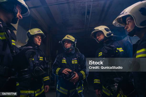 Fireman Department Group Of Firemen In The Fire Department Organizing Action Plan For Safe ...