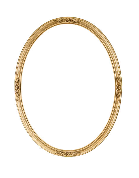 picture frame gold oval round, narrow, white isolated studio shot - luxe fotos stockfoto's en -beelden
