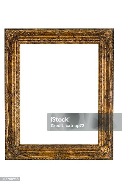 Picture Frame In Baroque Gold White Isolated Stock Photo - Download Image Now - Angle, Art, Art And Craft