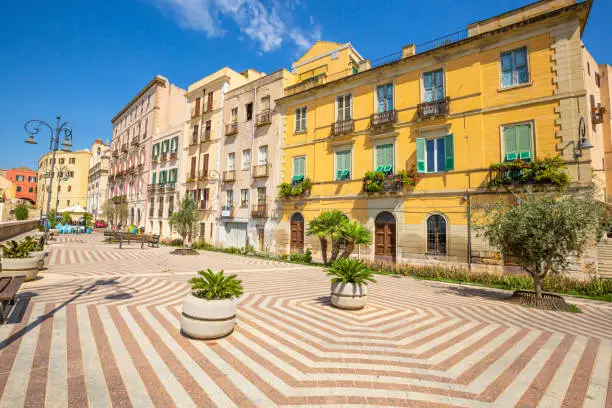 Houses of the holy cross bastion in the historic center of Cagliari,Sardinia,Italy