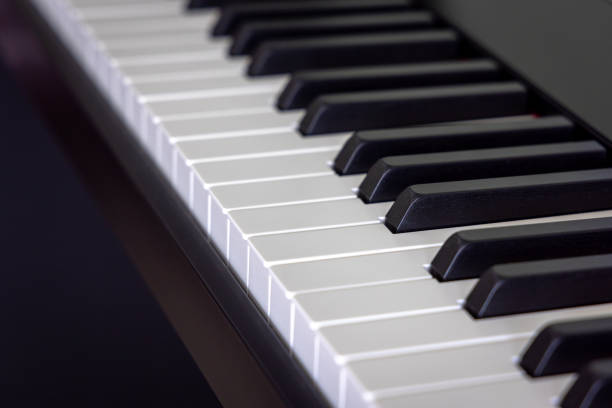 블랙 흑단과 흰색 아이보리 키가있는 클래식 전자 피아노 키보드의 클로즈업. 악기. - piano piano key orchestra close up 뉴스 사진 이미지