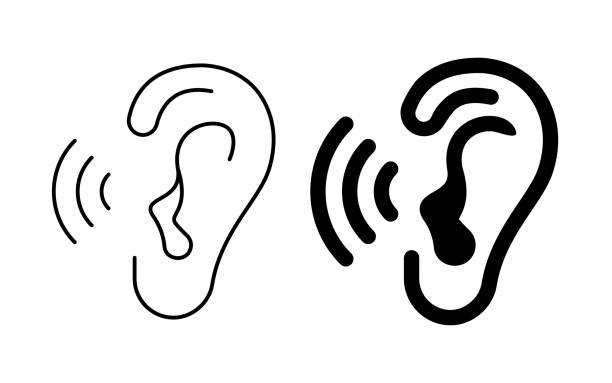 слух, ушные иконки - equipment human ear sound music stock illustrations