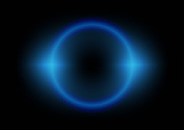 Abstract dark blue and black color background with planet like circle shape and neon light growing at the edge. Galaxy and space high tech concept.