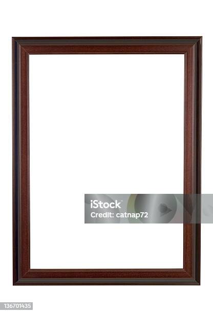 Picture Frame Brown And Red Wood Narrow White Isolated Stock Photo - Download Image Now