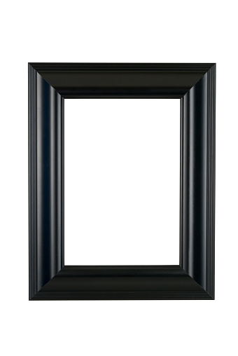 Black picture frame in classic smooth satin finish, isolated on white.