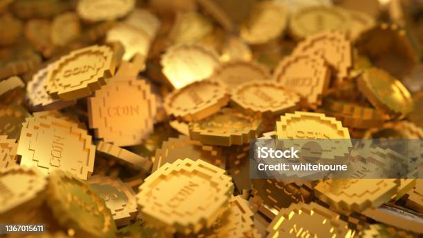 Stylized Golden Coins Close Up Detailed Digital Background Stock Photo - Download Image Now