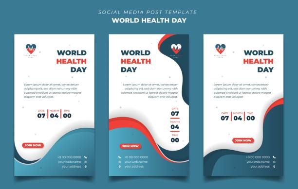 Set of Portrait social media post template for world health day with white, orange and blue background. Set of Portrait social media post template for world health day with white, orange and blue background. Good template for online advertisement design. flyposting illustrations stock illustrations