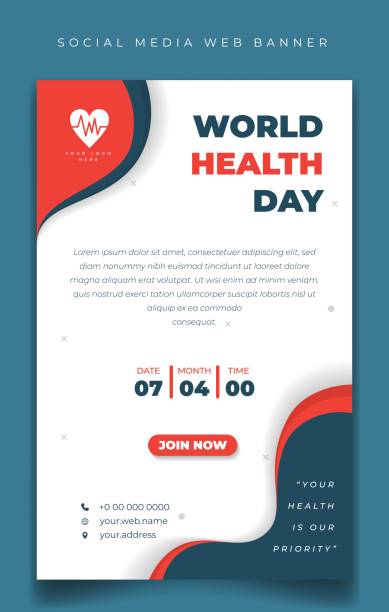 World Health Day template for social media banner with blue, orange and white in portrait background. World Health Day template for social media banner with blue, orange and white in portrait background. Good template for online advertisement design. flyposting illustrations stock illustrations