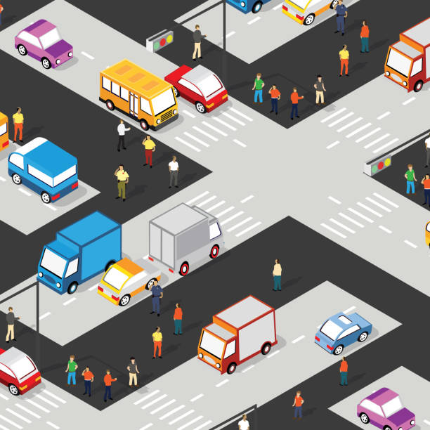 istock Isometric Crossroads intersection of streets of highways with traffic 1367018143