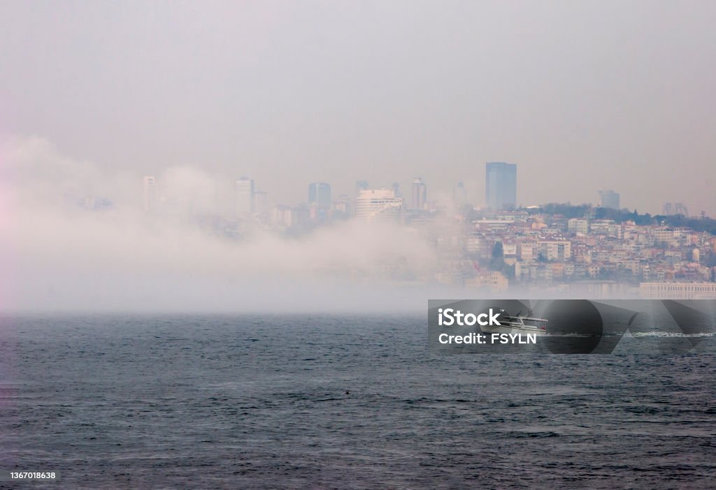 A foggy day from Salacak, Istanbul . Turkey. cityscape of Istanbul at foggy weather., istanbul bosphorus , Turkey Beauty Stock Photo