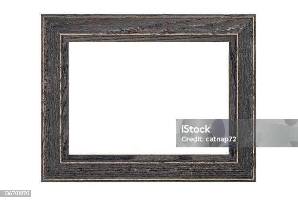 Picture Frame In Gray Rustic Wood White Isolated Studio Shot Stock Photo - Download Image Now