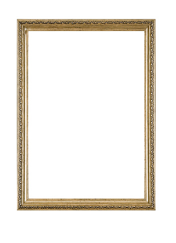 Picture frame in antique gold for design element, narrow and elegant, isolated on white.