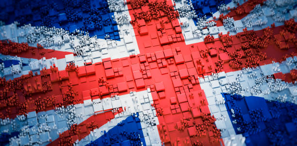 UK flag with digital matrix stock photo