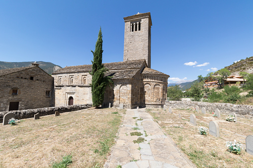Medieval village Larrede in Serrablo Huesca Aragon Spain The romanesque San Pedro de Larrede church on August 13, 2016